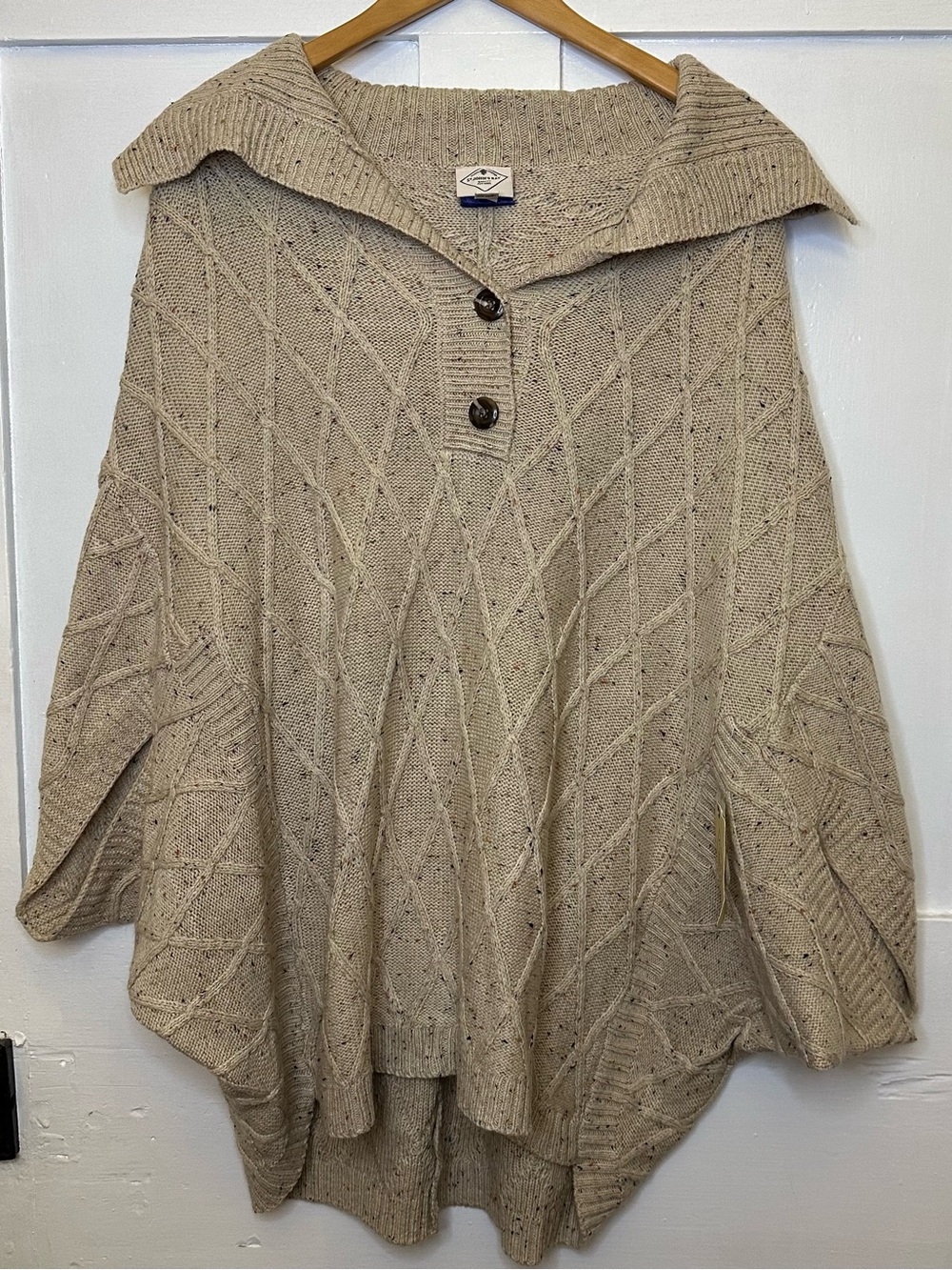 St. John’s Bay Neutral Cable-Knit Collar Poncho Sweater Bat Wing Sleeves XXL